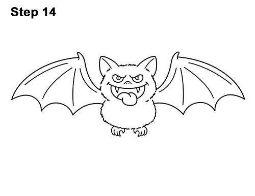 How to Draw Angry Funny Cute Halloween Cartoon Bat 14