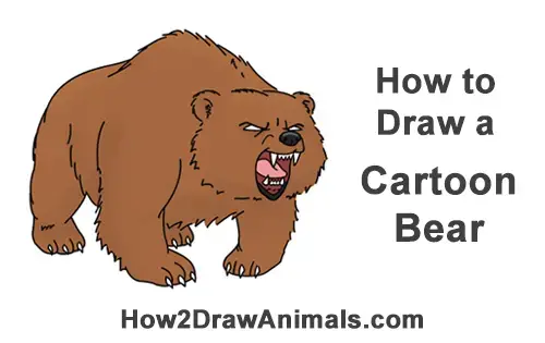 How to Draw a Bear Roaring (Cartoon)
