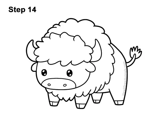 How to Draw Cute Cartoon Bison Buffalo 14