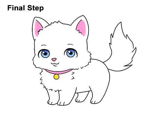 Draw White Cartoon Cat Kitten Kitty