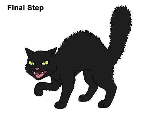 How to Draw Angry Mean Halloween Cartoon Black Cat arched back