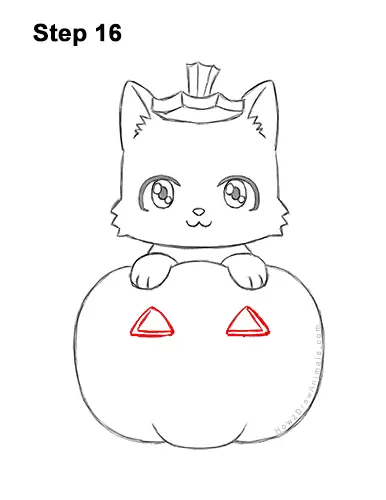 How to Draw Cute Cartoon Black Cat Kitten Halloween Chibi Kawaii 16
