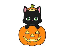 How to Draw a Cute Cartoon Black Cat in a Jack-o'-Lantern Halloween