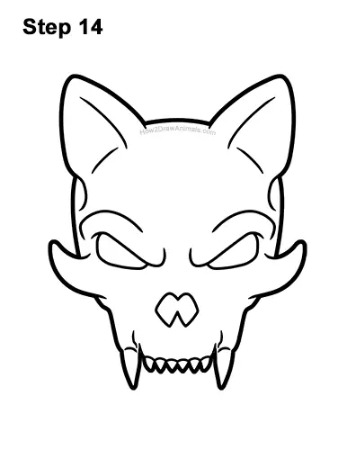 How to Draw Scary Cartoon Cat Skull Halloween 14