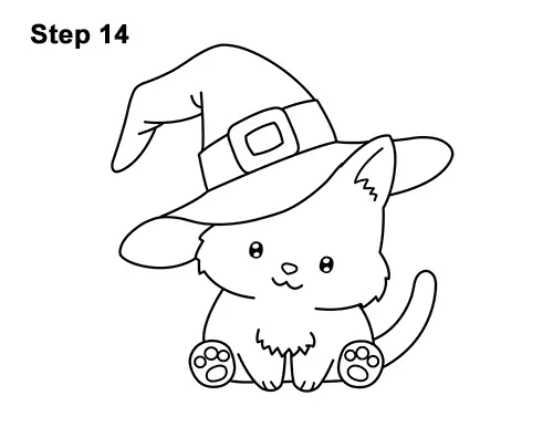 How to Draw a Cat Wearing a Witch's Hat for Halloween ...