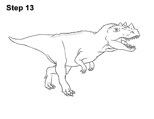 How to Draw a Ceratosaurus Dinosaur Walking Side View 13