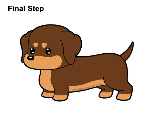 How to Draw a Cute Cartoon Dachshund Wiener Puppy Dog Chibi Kawaii