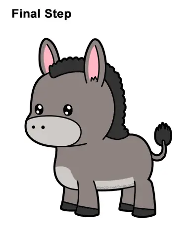 How to Draw Cute Gray Cartoon Donkey Chibi Kawaii