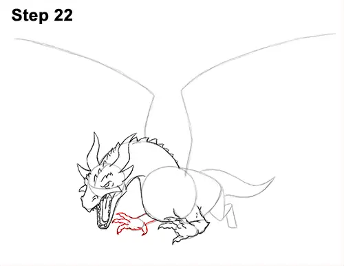 How to Draw Dragon Flying Fire Wings Flames 22