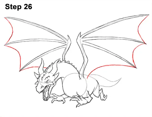 How to Draw Dragon Flying Fire Wings Flames 26