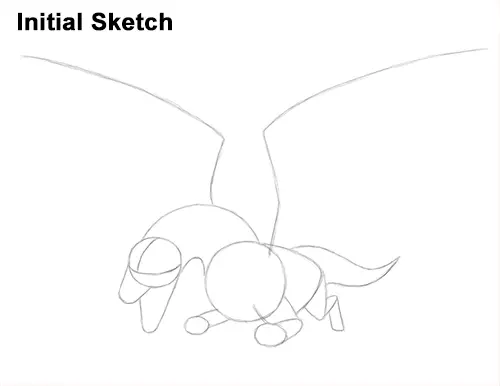 How to Draw Dragon Flying Fire Wings Flames Initial Sketch