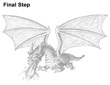 how to draw a dragon breathing fire easy