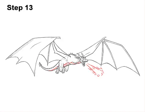 drawing of a dragon flying