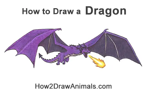 How to Draw a Purple Flying Dragon Wyvern Fire