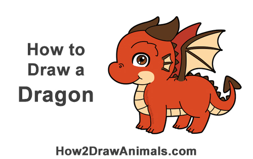 How to Draw a Cute Cartoon Baby Red Dragon Chibi Kawaii