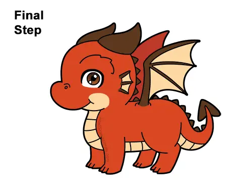 How to Draw a Cute Cartoon Baby Red Dragon Chibi Kawaii