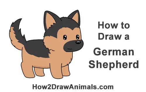 How to Draw a German Shepherd Puppy Dog (Cartoon) VIDEO & Step-by-Step  Pictures