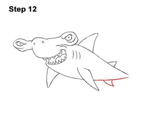 How to Draw a Cool Cartoon Hammerhead Shark 12