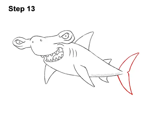 How to Draw a Cool Cartoon Hammerhead Shark 13