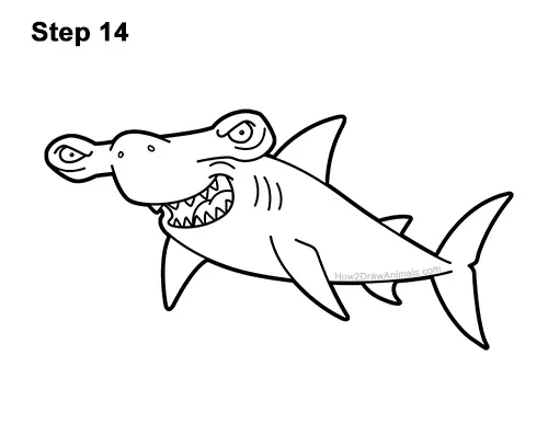 How to Draw a Cool Cartoon Hammerhead Shark 14