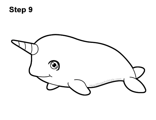 How to Draw a Cute Cartoon Narwhal Chibi Kawaii 9