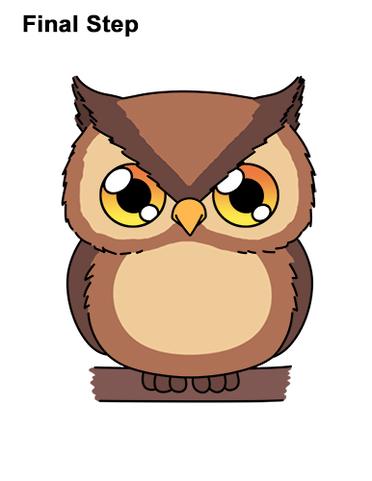 how to draw a cartoon owl flying