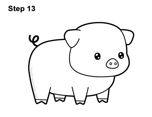 How to Draw Cute Cartoon Pig Chibi Kawaii 13