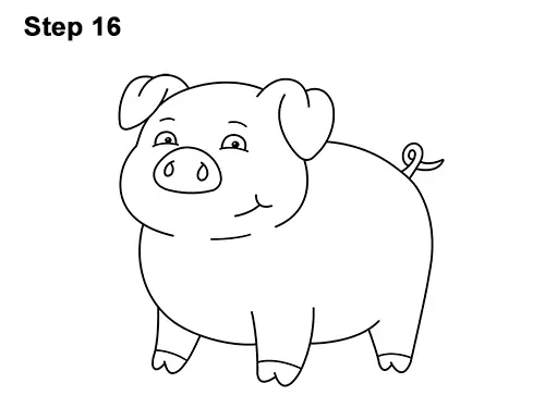 How to Draw a Cute Little Mini Funny Cartoon Pig Piglet 16