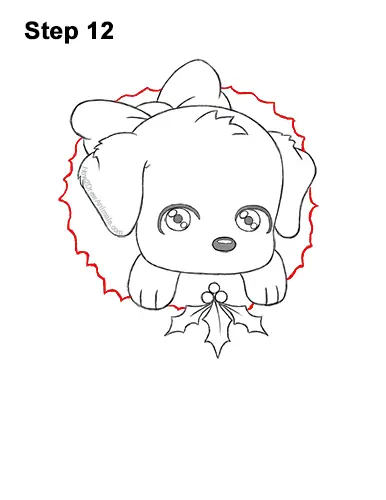 How to Draw a Cute Cartoon Puppy Dog Christmas Stocking Chibi Kawaii 12