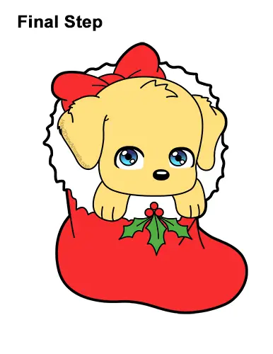 How to Draw a Cute Cartoon Puppy Dog Christmas Stocking Chibi Kawaii