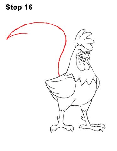 how to draw a rooster step by step