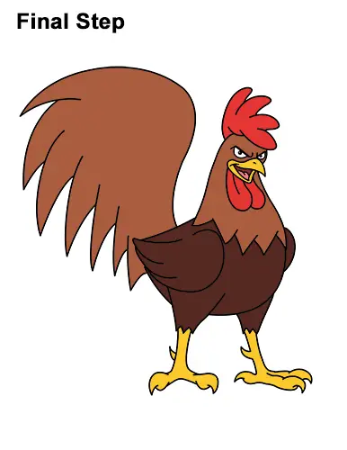 How to Draw Tough Cool Angry Brown Cartoon Rooster
