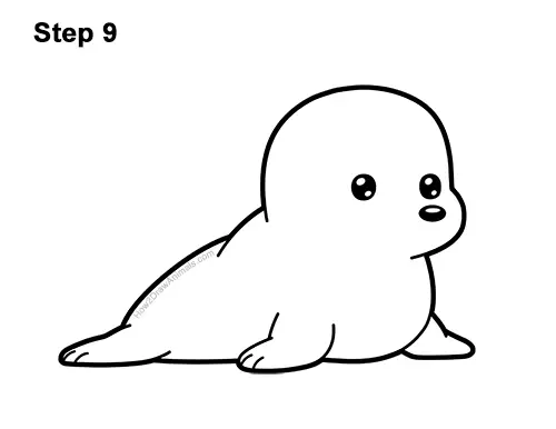 How to Draw a Cute Cartoon Harp Seal Pup Chibi Kawaii 9
