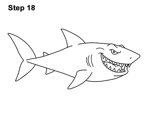 Draw Cartoon Great White Shark 18