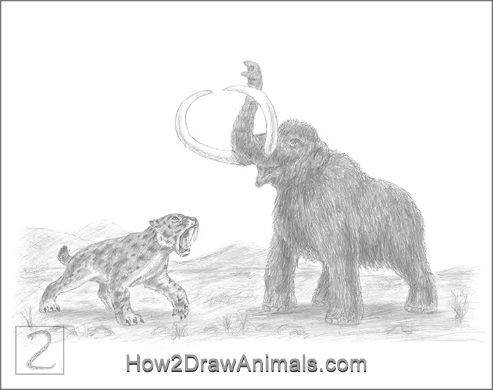 Special Smilodon Saber-Toothed Tiger vs Mammoth Drawing Pencil