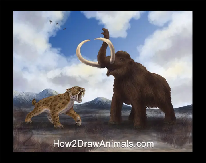 Special Smilodon Saber-Toothed Tiger vs Mammoth Drawing Color