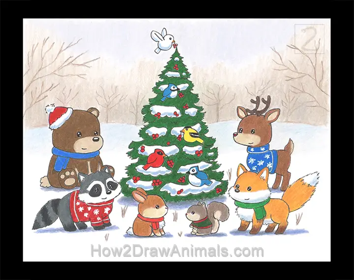 Christmas Special Animals Tree Drawing