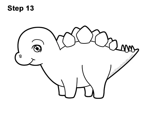 How to Draw a Cute Cartoon Stegosaurus Dinosaur Chibi Kawaii 13