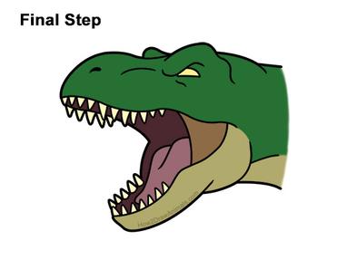 How to Draw a T. Rex Head (Cartoon) VIDEO & Step-by-Step Pictures