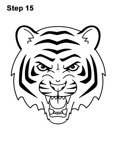 How to Draw Angry Roaring Cartoon Tiger Head 15