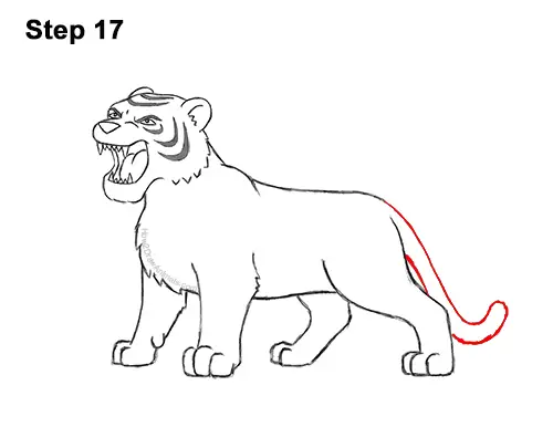 How to Draw Cartoon Tiger Roaring 17