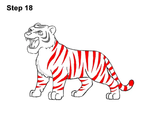 How to Draw Cartoon Tiger Roaring 18