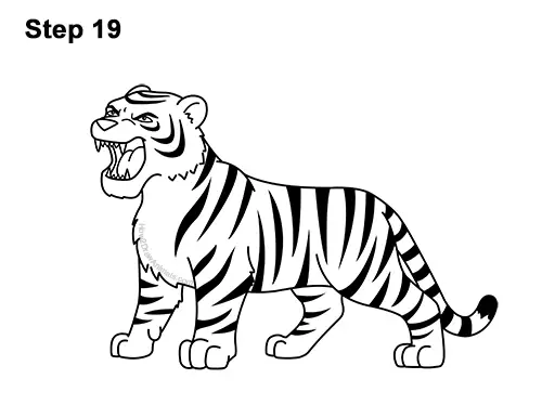 How to Draw Cartoon Tiger Roaring 19