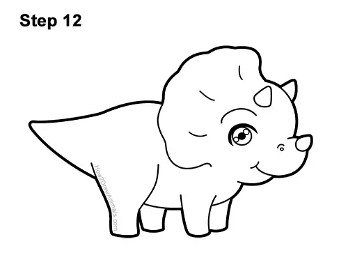 How to Draw a Cute Cartoon Triceratops Dinosaur Chibi Kawaii 12