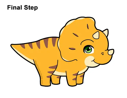 How to Draw a Cute Cartoon Triceratops Dinosaur Chibi Kawaii