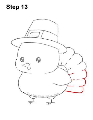 How to Draw a Cute Cartoon Pilgrim Turkey Thanksgiving Chibi Kawaii 13