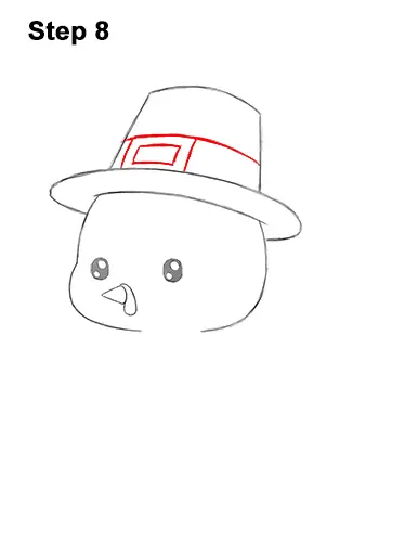 How to Draw a Cute Cartoon Pilgrim Hat Turkey Thanksgiving Chibi Kawaii 8