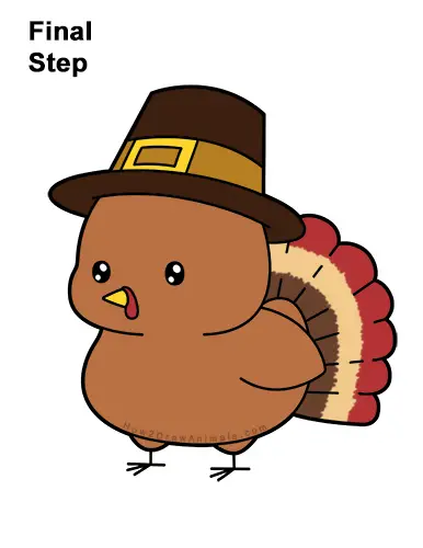 How to Draw a Cute Cartoon Pilgrim Hat Turkey Thanksgiving Chibi Kawaii