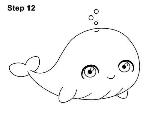 How to Draw Cute Cartoon Blue Whale 12