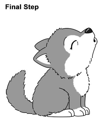 how to draw a wolf pup howling